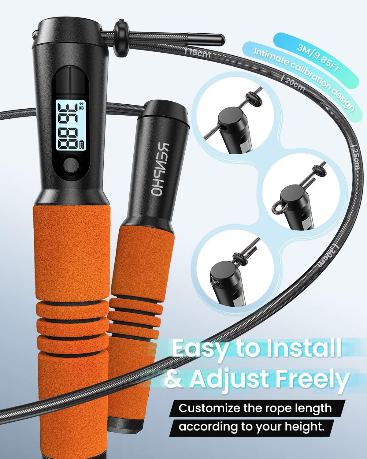 Smart Jump Rope - APP Data Storage & Tracking & Analysis, Tangle-Free Jumping Rope for Men, Women, Skipping Rope with Counter, Adjustable Workout Jump Ropes for Crossfit, Gym, MMA